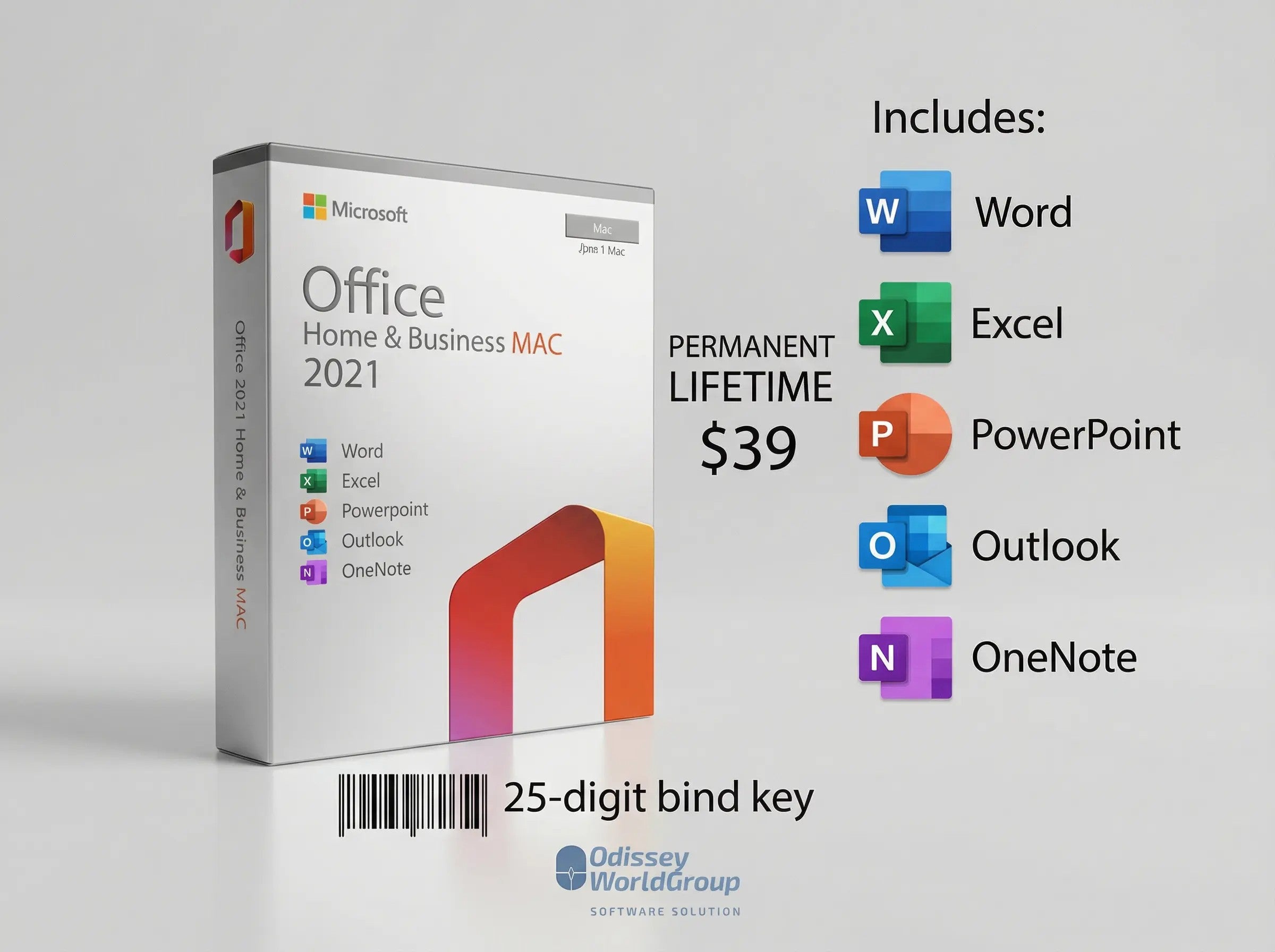 Office for Mac - Bind key Retail Office Home and Business 2021 - LIFETIME